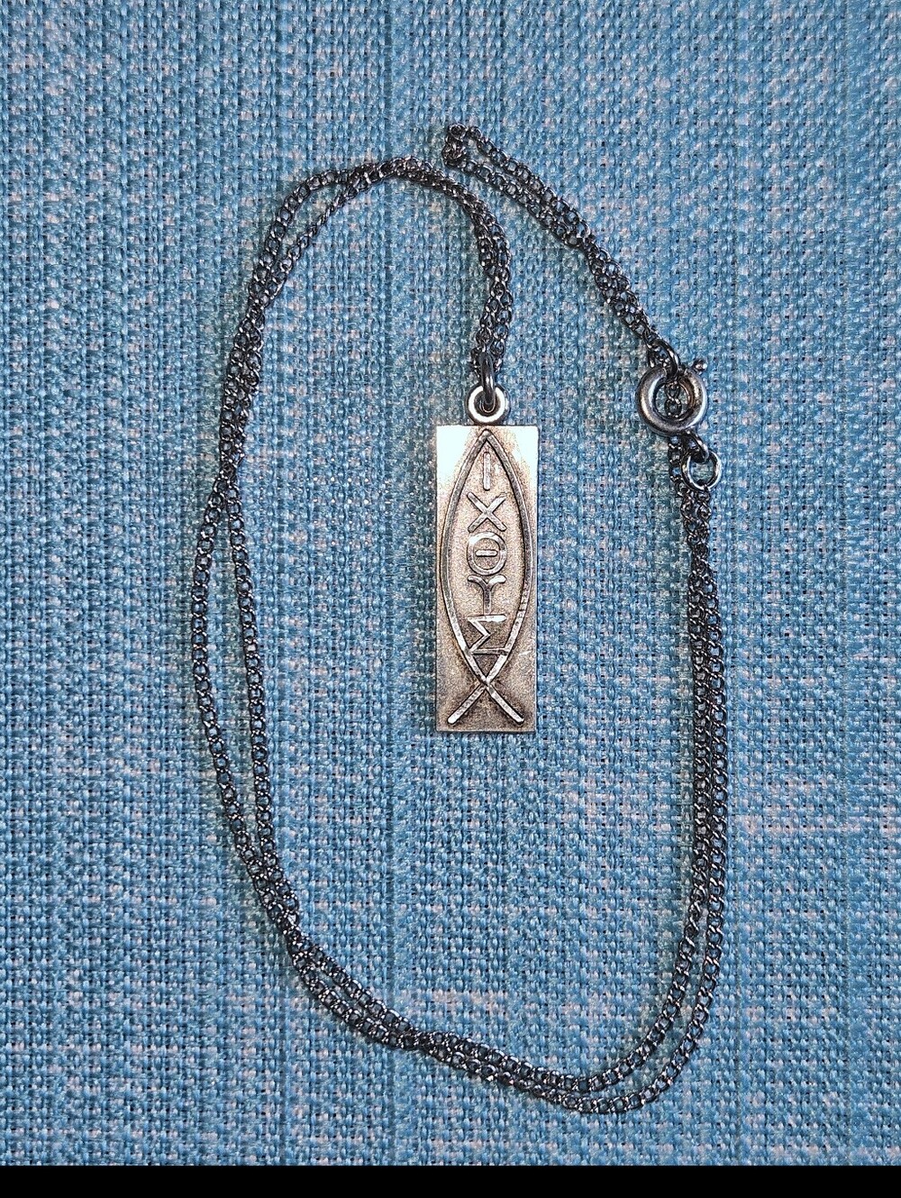 Vintage Sterling Silver Christian Ichthys Pendant Charm and Chain Both .925